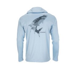 Simms Tech Hoody Artist Series Men's in Tarpon Woodland Camo Steel and Steel Blue